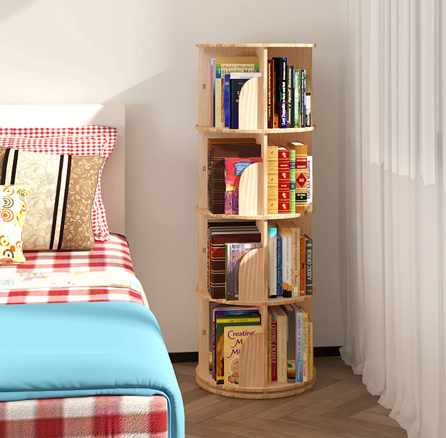  Wood Rotating Book Shelf, Floor Rotating Bookshelf